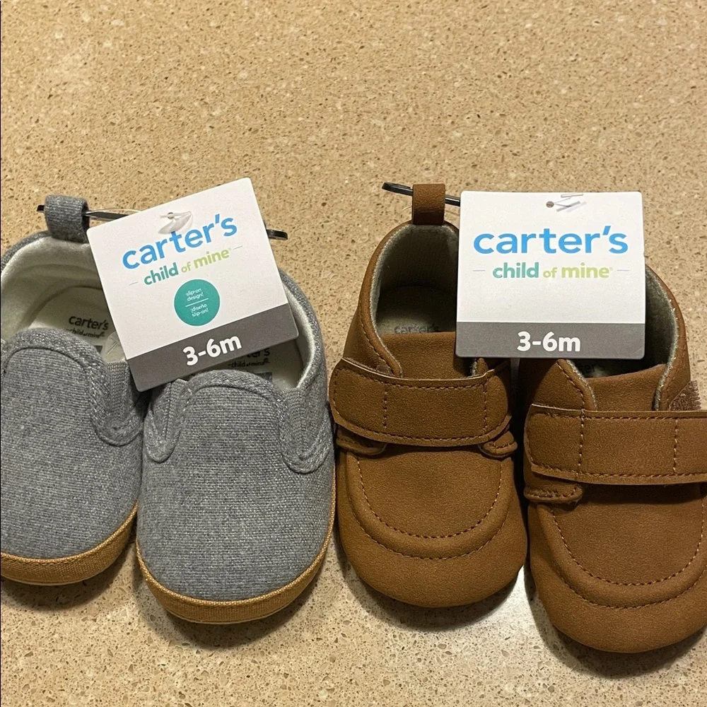 Carter's Child of Mine Gray and Tan Baby Shoes